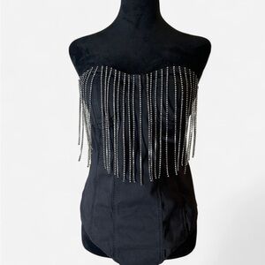 Fashion Nova Black Sleeveless Embellished Bodysuit